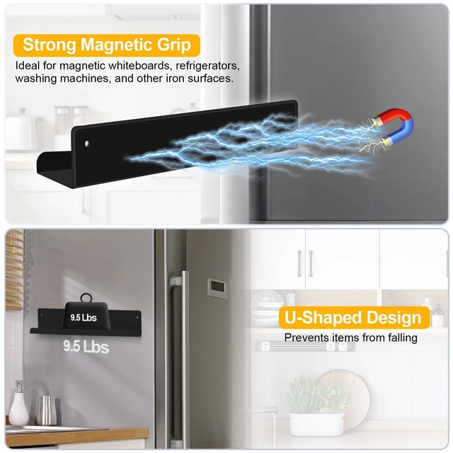 Alt view image 3 of 7 - 2-Pack Magnetic Book Shelf for Whiteboard - 12-Inch Reusable Metal Shelves, Hold Up to 9.5 lbs, Ideal for Classroom Furniture, Walls, and Home Decor, Black