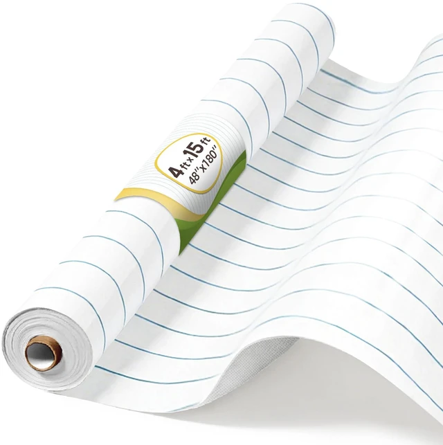 Main image of 4x15ft White Bulletin Board Paper Roll w/Blue Lines for Classroom No pinholes, sound-absorbing, flexible DIY sizing, office culture wall, home message center, creative mood board