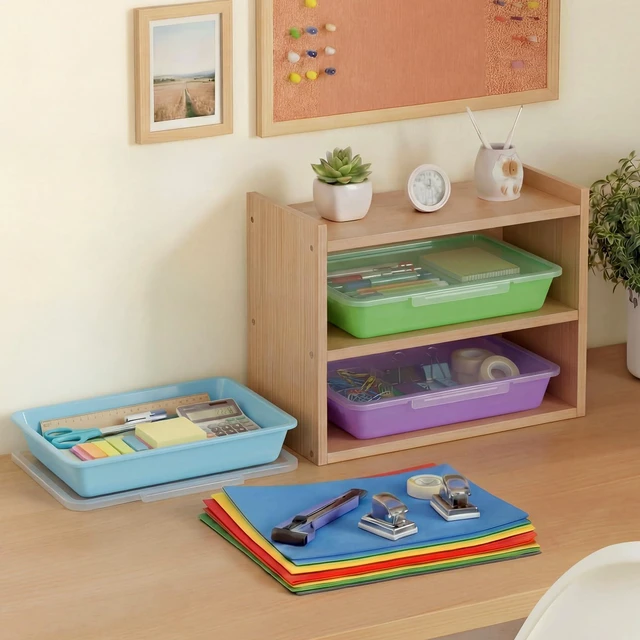 Alt view image 6 of 6 - 12 Pcs Classroom Paper Storage Bins with Clear Latching Lids Labels, Letter Size Stackable Flat Trays Container Paper Organizer for Teacher Back to School Office Arts Crafts (Macaron,13x10in)