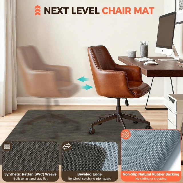Alt view image 2 of 7 - Office Chair Mat for Hardwood Floor, 48"x60" Heavy Duty Computer Chair Mat - Fast Flat & Smooth Glide - Non-Slip Desk Chair Floor Protector for Home Office - Dark Brown