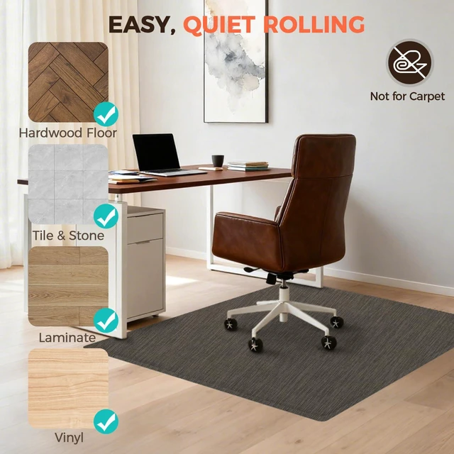 Alt view image 5 of 7 - Office Chair Mat for Hardwood Floor, 48"x60" Heavy Duty Computer Chair Mat - Fast Flat & Smooth Glide - Non-Slip Desk Chair Floor Protector for Home Office - Dark Brown