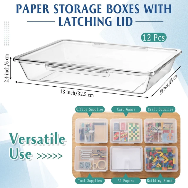 Alt view image 2 of 6 - 12 Pcs Classroom Paper Storage Bins with Clear Latching Lids Labels, Letter Size Stackable Flat Trays Container Paper Organizer for Teacher Back to School Office Arts Crafts (Clear,13x10in)