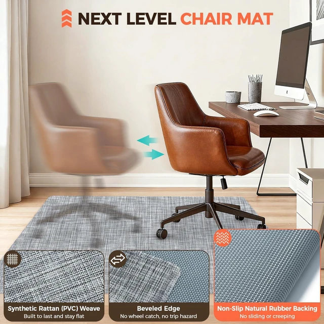 Alt view image 2 of 7 - Office Chair Mat for Hardwood Floor, 48"x60" Heavy Duty Computer Chair Mat - Fast Flat & Smooth Glide - Non-Slip Desk Chair Floor Protector for Home Office - Black