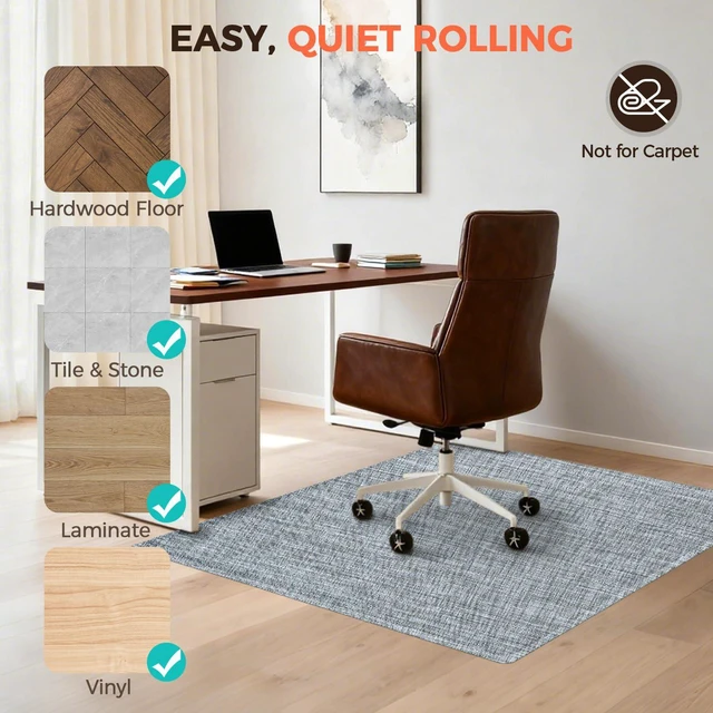 Alt view image 5 of 7 - Office Chair Mat for Hardwood Floor, 48"x60" Heavy Duty Computer Chair Mat - Fast Flat & Smooth Glide - Non-Slip Desk Chair Floor Protector for Home Office - Black