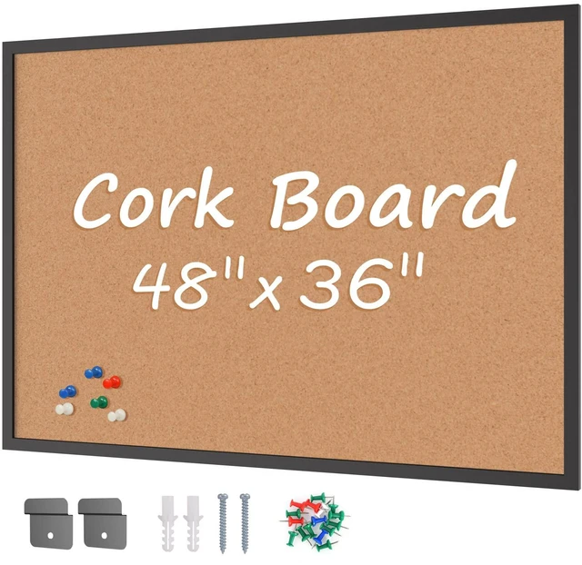 Main image of Cork Board Bulletin Board 36 x 48, Black Wood Framed 4x3 Corkboard, Office Board for Wall Cork, Large Wall Mounted Notice Pin Board with 18 Push Pins for School, Home & Office