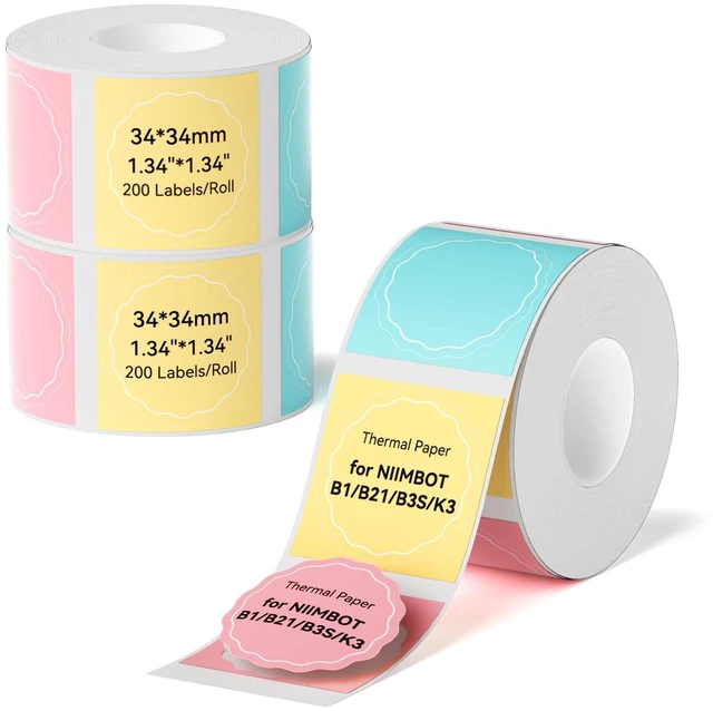 Main image of Thermal Label 3 Packs, Label Size 34×34mm1.33" x 1.33"Round Color Compatible for B1 B2 B21 B31 K3 B4 Label Printer, Waterproof Labeling Tape Replacement