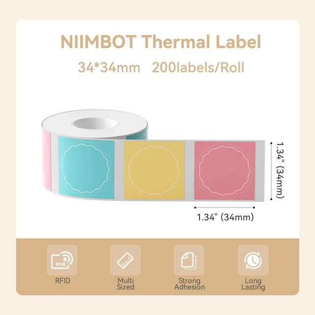 Alt view image 2 of 6 - Thermal Label 3 Packs, Label Size 34×34mm1.33" x 1.33"Round Color Compatible for B1 B2 B21 B31 K3 B4 Label Printer, Waterproof Labeling Tape Replacement