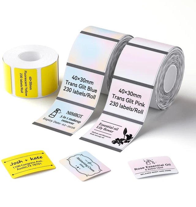 Main image of Thermal Label Kit with 3 Rolls, Include 40×30mm Pink/Yellow/Blue Compatible for B1 B2 B21 B31 K3 B4 Label Printer, Waterproof Labeling Tape Replacement
