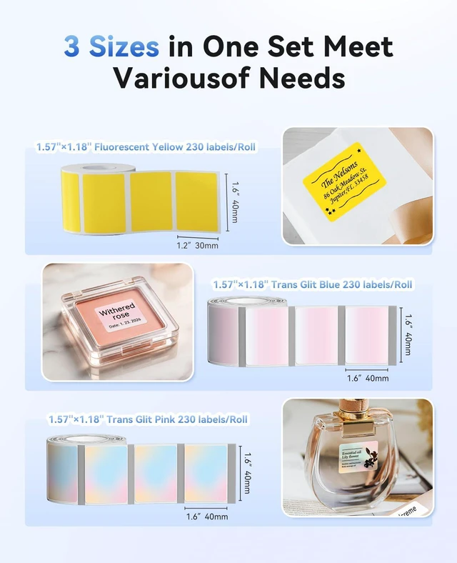 Alt view image 2 of 7 - Thermal Label Kit with 3 Rolls, Include 40×30mm Pink/Yellow/Blue Compatible for B1 B2 B21 B31 K3 B4 Label Printer, Waterproof Labeling Tape Replacement