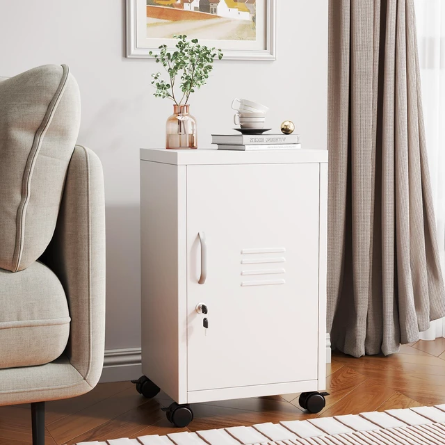 Alt view image 2 of 7 - 24.4" H White Lockable Rolling Metal Storage Locker Single Door, Adjustable Shelf, Steel Locker Organizer for Home, Office, School & Gym