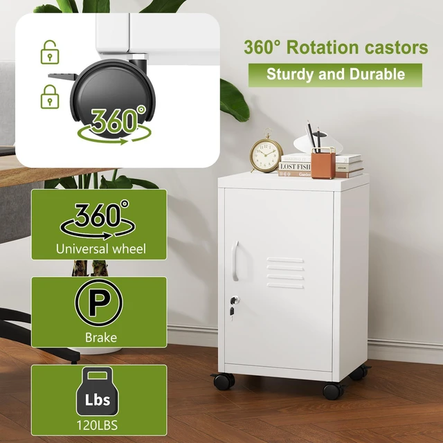 Alt view image 5 of 7 - 24.4" H White Lockable Rolling Metal Storage Locker Single Door, Adjustable Shelf, Steel Locker Organizer for Home, Office, School & Gym
