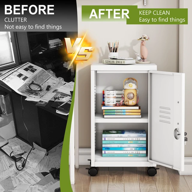 Alt view image 6 of 7 - 24.4" H White Lockable Rolling Metal Storage Locker Single Door, Adjustable Shelf, Steel Locker Organizer for Home, Office, School & Gym