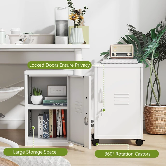 Alt view image 4 of 7 - 24.4" H White Lockable Rolling Metal Storage Locker Single Door, Adjustable Shelf, Steel Locker Organizer for Home, Office, School & Gym