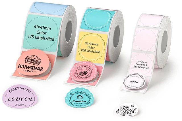 Main image of Thermal Label Kit with 3 Rolls, Include 26×26mm, 34×34mm, 41×41mm Compatible for B1 B2 B21 B31 K3 B4 Label Printer, Waterproof Labeling Tape Replacement