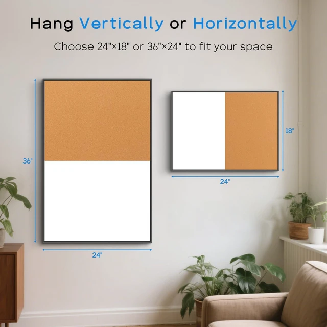 Alt view image 6 of 7 - Magnetic Dry Erase White Board & Cork Board Combo, 36"x24", Wall Mounted Black Aluminum Frame, Dry Erase Board and Cork Bulletin Board, Vision Board, for Home Office, School, Kitchen