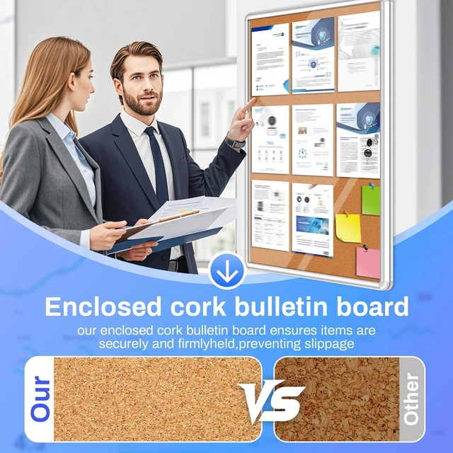 Alt view image 6 of 7 - 36"x24" Enclosed Bulletin Board Tamper-Proof Dispaly Case, Aluminium Frame, Shatter Resistant Lockable Bulletin Board, Enclosed Cork Board for School, Office, Commercial, Hospital etc