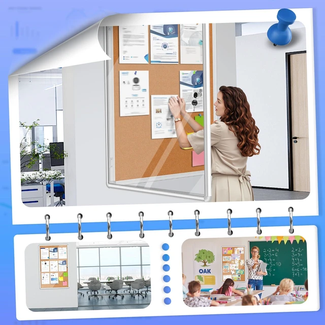 Alt view image 7 of 7 - 36"x24" Enclosed Bulletin Board Tamper-Proof Dispaly Case, Aluminium Frame, Shatter Resistant Lockable Bulletin Board, Enclosed Cork Board for School, Office, Commercial, Hospital etc