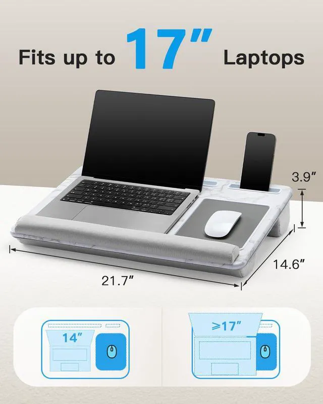 Alt view image 3 of 7 - Lap Desk - Fits up to 17 inches Laptop Desk, Marbling Built in Mouse Pad & Wrist Pad for Laptop, Tablet, Lap Stand with Tablet, Pen & Phone Holder for Home Office Students Use