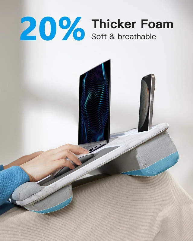 Alt view image 2 of 7 - Lap Desk - Fits up to 17 inches Laptop Desk, Marbling Built in Mouse Pad & Wrist Pad for Laptop, Tablet, Lap Stand with Tablet, Pen & Phone Holder for Home Office Students Use