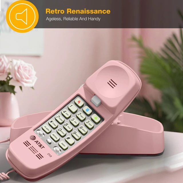 Alt view image 2 of 7 - TRIMLINE 210 Corded Home Phone, No AC Power Required, Improved Easy-wall-mount, Lighted Big Button Keypad, 13 SpeedDial Keys, Last Number Redial, Mute, Flash, Volume Control, Princess Phone, PINK