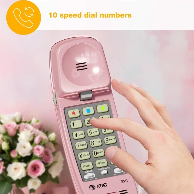 Alt view image 3 of 7 - TRIMLINE 210 Corded Home Phone, No AC Power Required, Improved Easy-wall-mount, Lighted Big Button Keypad, 13 SpeedDial Keys, Last Number Redial, Mute, Flash, Volume Control, Princess Phone, PINK