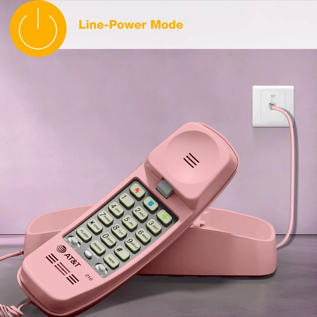 Alt view image 6 of 7 - TRIMLINE 210 Corded Home Phone, No AC Power Required, Improved Easy-wall-mount, Lighted Big Button Keypad, 13 SpeedDial Keys, Last Number Redial, Mute, Flash, Volume Control, Princess Phone, PINK