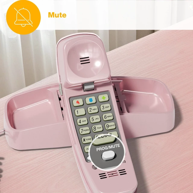 Alt view image 7 of 7 - TRIMLINE 210 Corded Home Phone, No AC Power Required, Improved Easy-wall-mount, Lighted Big Button Keypad, 13 SpeedDial Keys, Last Number Redial, Mute, Flash, Volume Control, Princess Phone, PINK