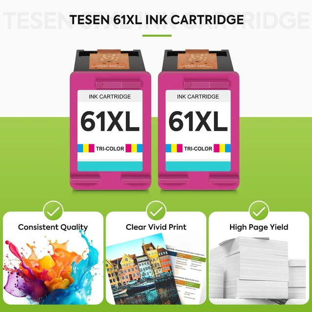Alt view image 6 of 7 - 61XL ink 61 Color Replacement for HP 61 Color Ink Cartridge HP61 HP61XL Compatible for HP Envy 5530 4500 4502 5535 Deskjet 2540 2541 3050 3510 1510 OfficeJet 4630 4632 Printer (Tir-Color 2-Pack)