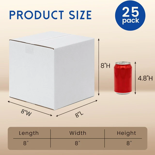 Alt view image 2 of 6 - 8x8x8" Shipping Boxes 25 Pack Corrugated Cardboard Square Box White 3 Layers, Bulk quantity, Packaging for Small Business, Mailer Mailing Packing Supplies, Smooth