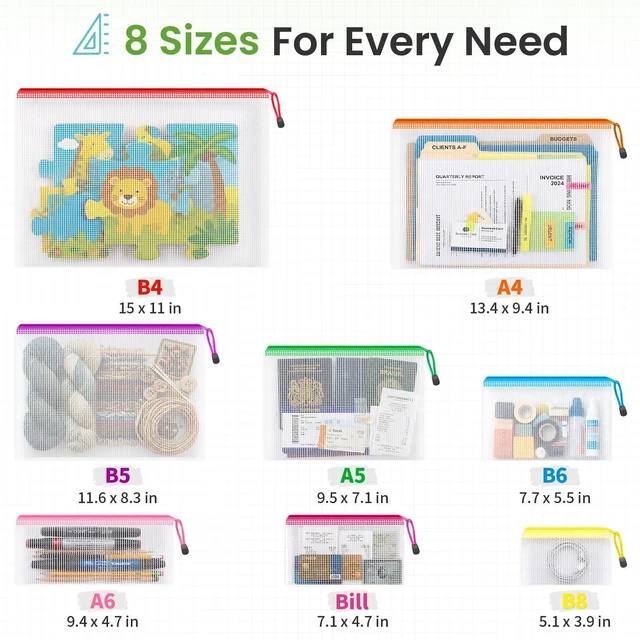 Alt view image 2 of 7 - A4/Letter Size Zipper Pouch, 24pcs Mesh Zipper Bags for Organizing Multipurpose Waterproof Storage Zipper Bags for School Papers, Office Files, Crafts, Home Storage, 13.3" x 9.4", 12 Colors