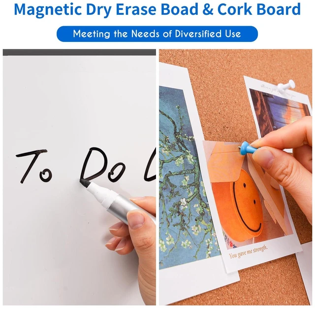 Alt view image 3 of 7 - Magnetic White Board and Cork Board Combo 24" x 18" Aluminum FrameBlack Dry Erase Bulletin Board, Wall Mounted or Hanging. Dual-function Surface for Writing & Pinning. Ideal for Home, Office, Shool