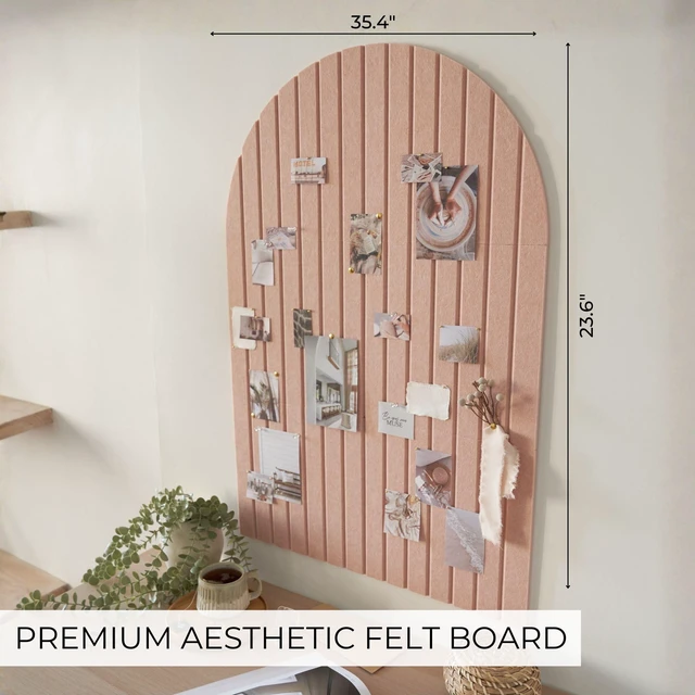 Alt view image 2 of 7 - Large Arched Felt Bulletin Board - 6 Customizable Adhesive Tiles with Pins Stylish 35" X 24" Cork Board Alternative for Office and Wall Decor - Perfect to Display Your Photos