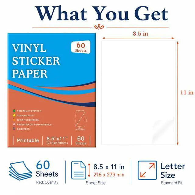 Alt view image 4 of 7 - Printable Clear Sticker Paper, 60 Sheets, 8.5x11, for Inkjet Quick-Drying Surface, Vivid Prints, Removable, Tear-Resistant, Clear Labels and Custom Crafts for Cutting Machines