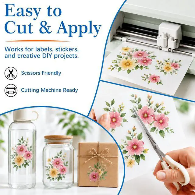 Alt view image 6 of 7 - Printable Clear Sticker Paper, 60 Sheets, 8.5x11, for Inkjet Quick-Drying Surface, Vivid Prints, Removable, Tear-Resistant, Clear Labels and Custom Crafts for Cutting Machines