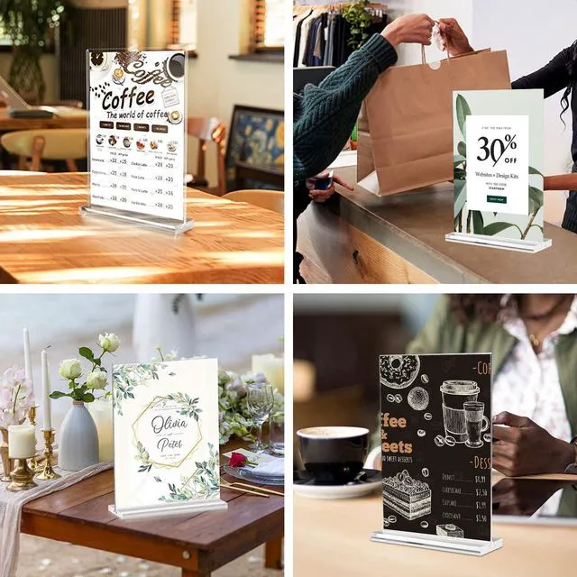 Alt view image 6 of 6 - 8.5x11 Acrylic Sign Holder 3 Pack Vertical Clear Table Menu Signs Holder