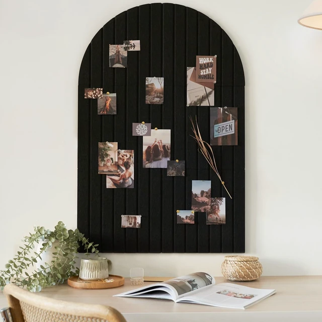 Main image of Large Arched Felt Bulletin Board - 6 Customizable Adhesive Tiles with Pins Stylish 35" X 24" Cork Board Alternative for Office and Wall Decor - Perfect to Display Your Photos