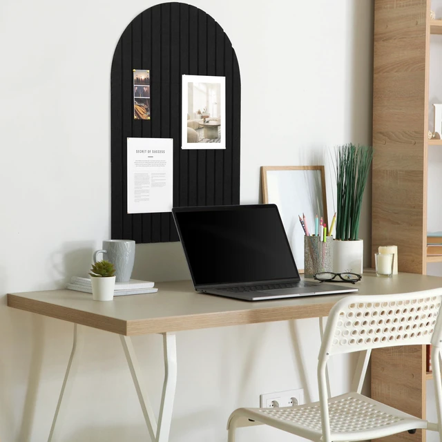Alt view image 3 of 7 - Large Arched Felt Bulletin Board - 6 Customizable Adhesive Tiles with Pins Stylish 35" X 24" Cork Board Alternative for Office and Wall Decor - Perfect to Display Your Photos