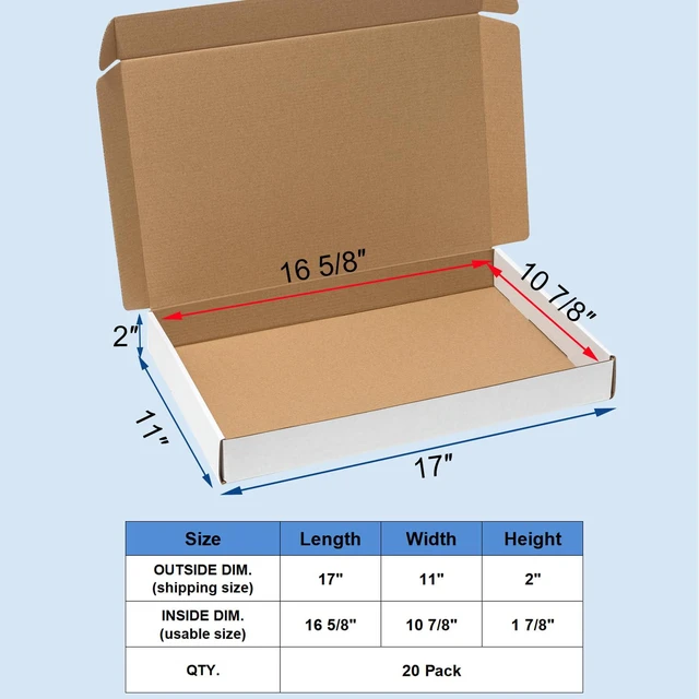 Alt view image 2 of 6 - Shipping Boxes 17x11x2" 20 Pack White Corrugated Cardboard Mailer Literature Mailer Packaging Supplies Mailing Boxes for Small Business