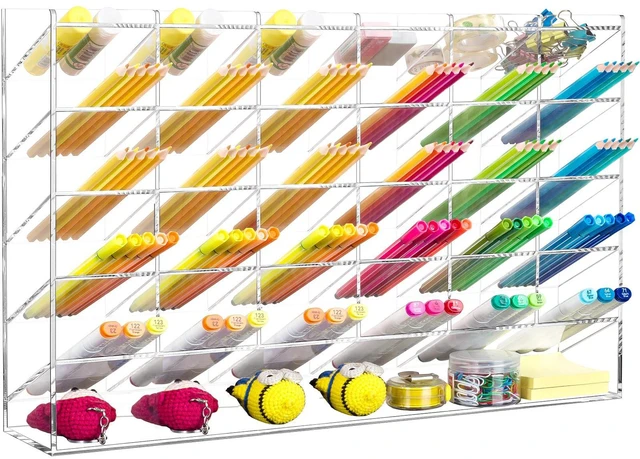 Main image of Acrylic Vertical Marker Organizer for 375 Markers, Desk Orgaizer 31 Compartments Clear Angled Pen & Pencil Holder, Large Stationery & Art Supply Storage for School (17.9x 12.4 x 4 Inch)