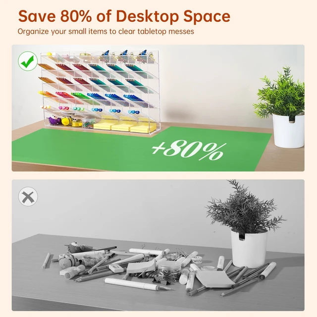 Alt view image 3 of 6 - Acrylic Vertical Marker Organizer for 375 Markers, Desk Orgaizer 31 Compartments Clear Angled Pen & Pencil Holder, Large Stationery & Art Supply Storage for School (17.9x 12.4 x 4 Inch)