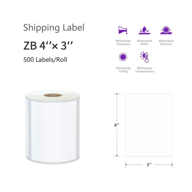 Alt view image 2 of 7 - 12 Rolls 4" x 3" Direct Thermal Labels for Barcodes Postage Address Shipping Compatible with Rollo & Zebra Desktop Printers Adhesive - 500 Labels/Roll