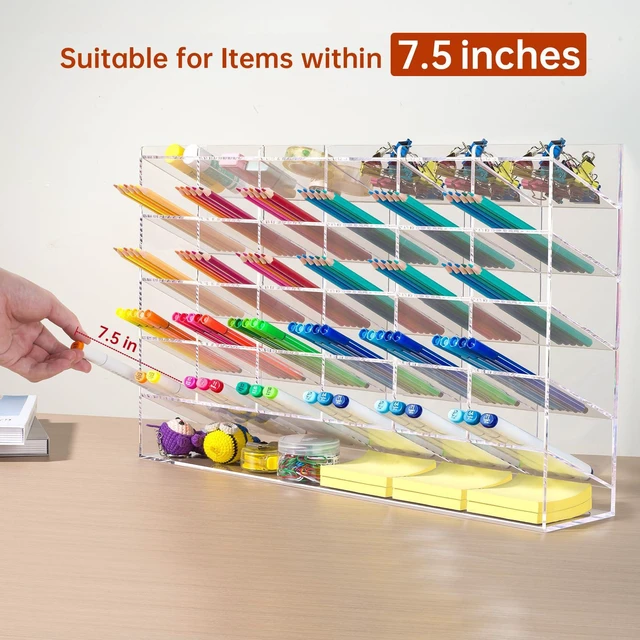 Alt view image 4 of 6 - Acrylic Vertical Marker Organizer for 375 Markers, Desk Orgaizer 31 Compartments Clear Angled Pen & Pencil Holder, Large Stationery & Art Supply Storage for School (17.9x 12.4 x 4 Inch)