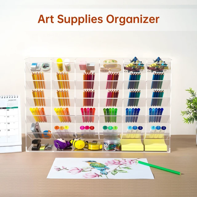 Alt view image 5 of 6 - Acrylic Vertical Marker Organizer for 375 Markers, Desk Orgaizer 31 Compartments Clear Angled Pen & Pencil Holder, Large Stationery & Art Supply Storage for School (17.9x 12.4 x 4 Inch)