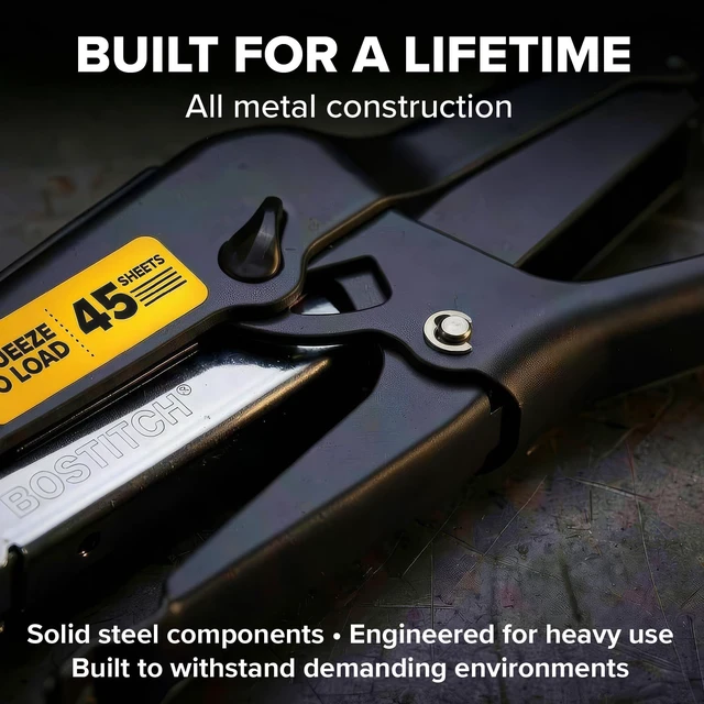 Alt view image 6 of 6 - B8 Heavy Duty Plier Stapler, 2-45 Sheet Capacity, No-Jam Technology, All-Metal Construction, Full Strip 210 Staple Capacity, Uses 1/4 & 3/8 B8 PowerCrown Staples, Black