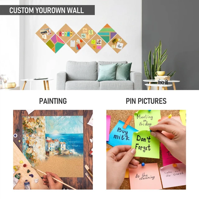 Alt view image 2 of 7 - Cork Board Tiles - 8 Packs Adhesive Corkboards for Wall,Small Cork Board Decorations, CorkBoard Squares, Cork Sheet Decorative CorkBoard for Office, School & Home