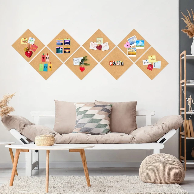 Alt view image 6 of 7 - Cork Board Tiles - 8 Packs Adhesive Corkboards for Wall,Small Cork Board Decorations, CorkBoard Squares, Cork Sheet Decorative CorkBoard for Office, School & Home