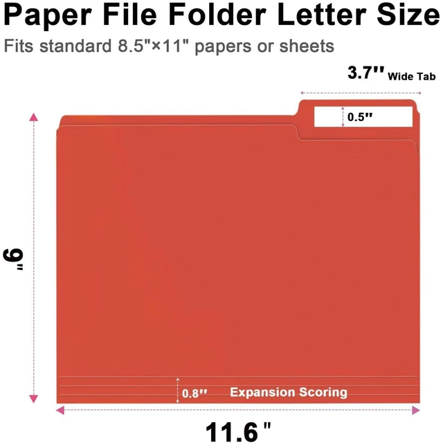 Alt view image 2 of 7 - File Folder, 150 Pack 1/3 Cut Tab File Folders Letter Size, Red, Folders, Folders with Tab, Great for Organizing and Easy File Storage