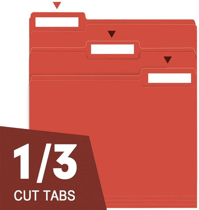 Alt view image 3 of 7 - File Folder, 150 Pack 1/3 Cut Tab File Folders Letter Size, Red, Folders, Folders with Tab, Great for Organizing and Easy File Storage