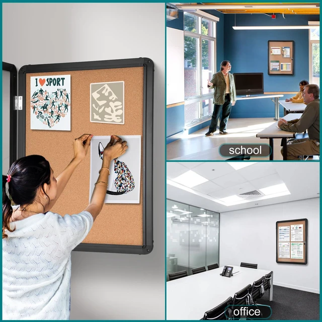 Alt view image 7 of 7 - 36"x24" Enclosed Bulletin Board Tamper-Proof Dispaly Case, Black Aluminium Frame, Shatter Resistant Lockable Bulletin Board, Enclosed Cork Board for School, Office,Commercial,Hospital etc