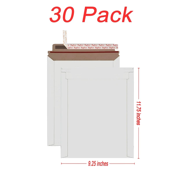 Alt view image 2 of 5 - Rigid Mailers 30 Pack 9.25 x 11.75 inches White Self Seal Stay Flat Bulk Cardboard Kraft No Bend Mailers Peel and Seal for Document Photos Pictures Papers Files CD